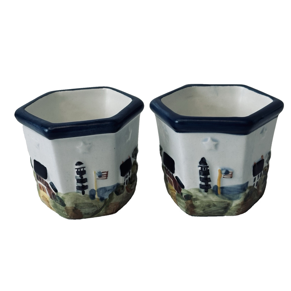 Waxcessories Votive Holder Countryside Collection set of 2, Lighthouse, Sea, VTG